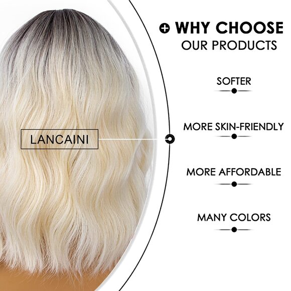 Women Light Blonde Ombre Loose Wavy Wig Curly Wavy Shoulder Length Bob - Picture 3 of 3